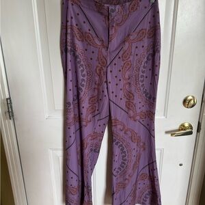 Purple Paisley Wide-Leg Pants